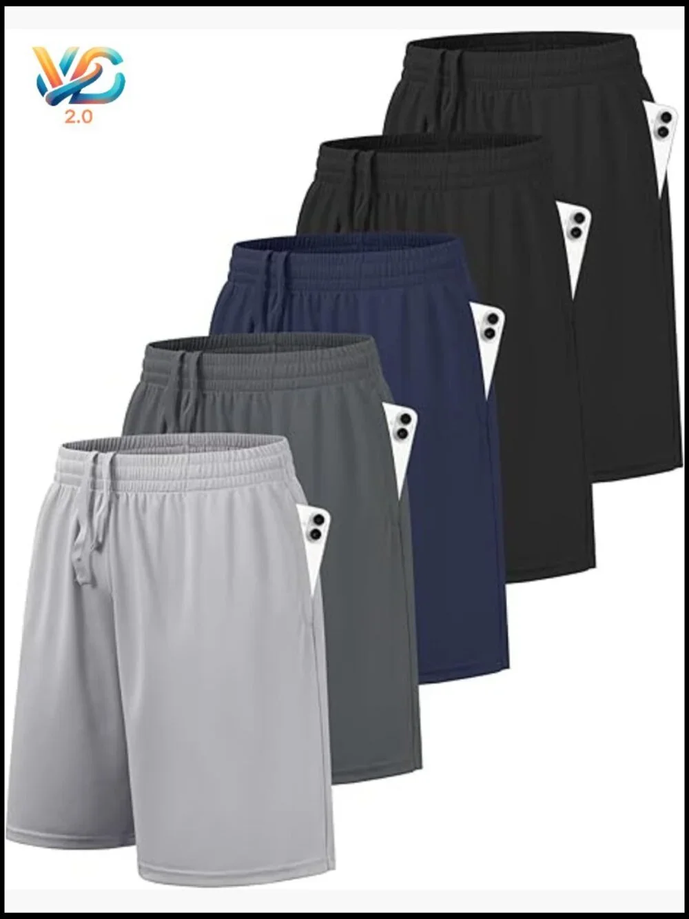 5pk Boys Athletic Quick Dry Shorts with Pockets Elastic Waist